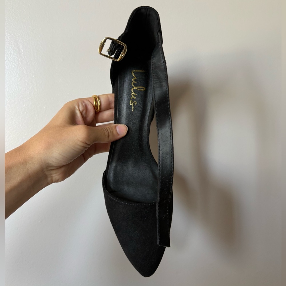 Lulus Black Pointed Toe Block Heels with Ankle Strap